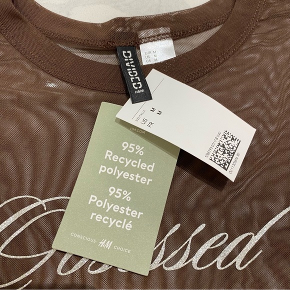 Short Dark Brown T-Shirt by H&M, Mesh, Motif, Women’s (US M) - Picture 9 of 9